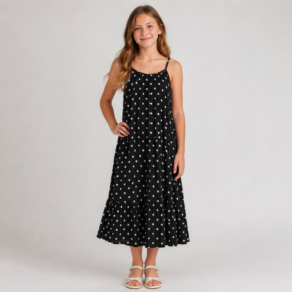 Peyton & Parker‎ Girls Size 12 Black White Polka Dot Sundress Rayon Swing Dress